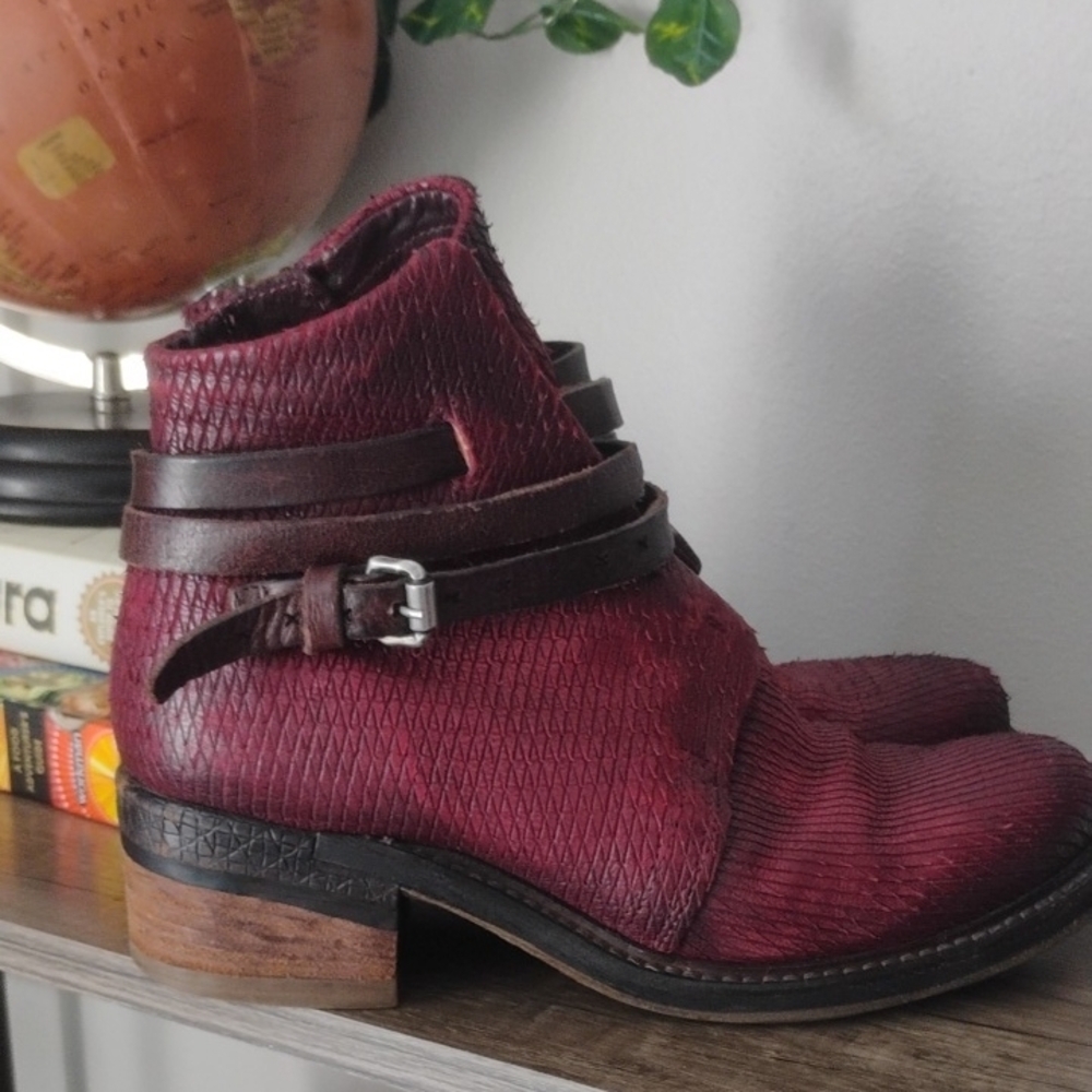 A.S.98 Burgundy Ankle Boots with Buckle Straps